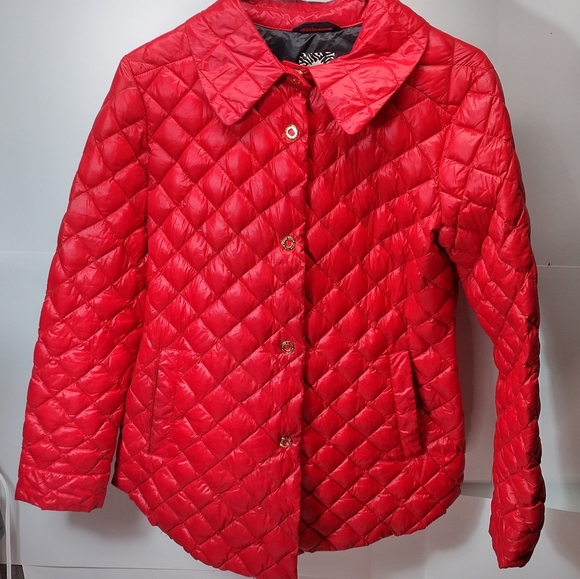 Anne Klein Red Quilted Puffer Coat l Down And Waterfowl Stuffed l - Picture 8 of 9